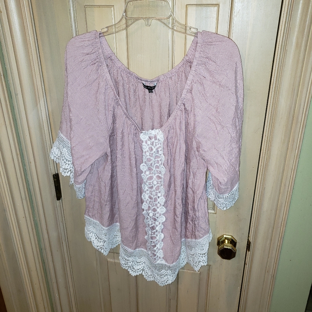 Womens plus sz 2X shirt Unique Spectrum Off the shoulder Lace pretty - Picture 6 of 6